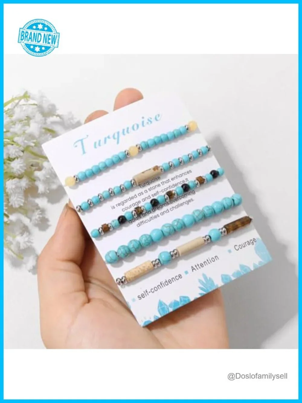 5-Piece Turquoise Crystal Bracelet Set Stackable Beaded Healing Stretch